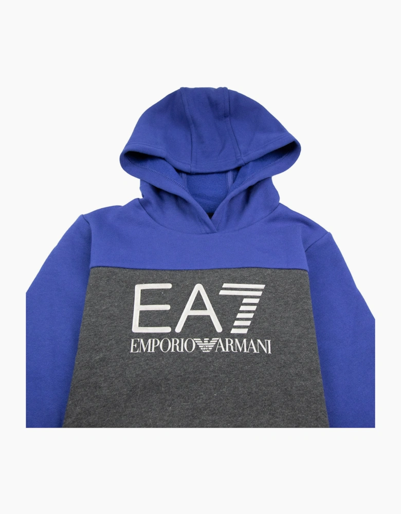 EA7 Junior Large Logo Pullover Hoody Blue/Grey