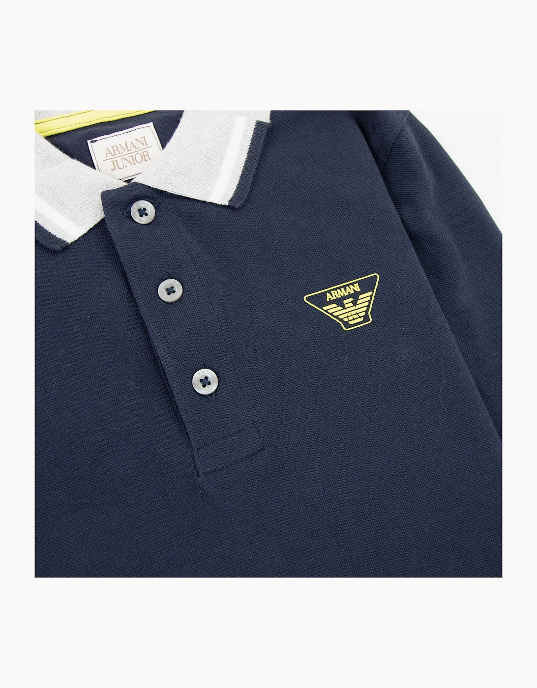 Armani Junior Logo Long Sleeve Polo Navy