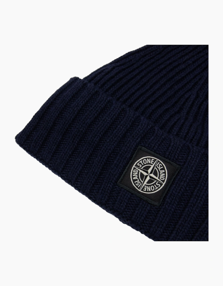 Stone Island Junior N03z3 Wool Ribbed Beanie Navy Blue V0020