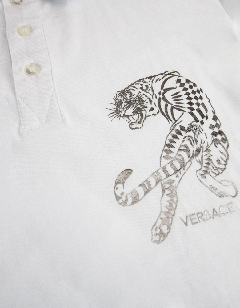 Versace Jeans Lion Printed Logo Cotton Jersey Polo White