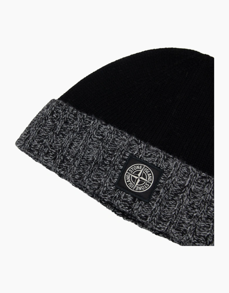 Stone Island Junior N05z8 Wool Melagne Cuff Beanie Black V0029
