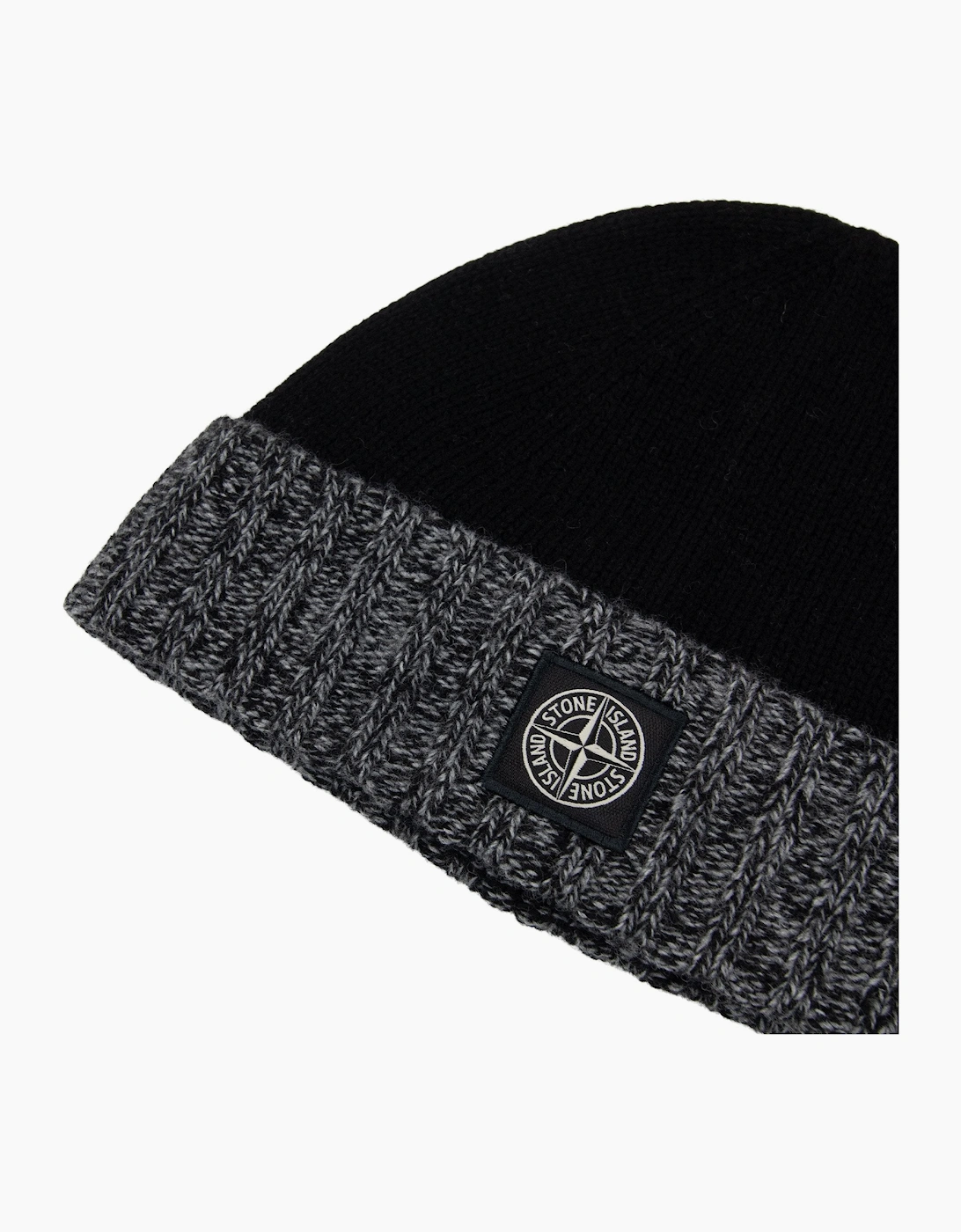 Stone Island Junior N05z8 Wool Melagne Cuff Beanie Black V0029