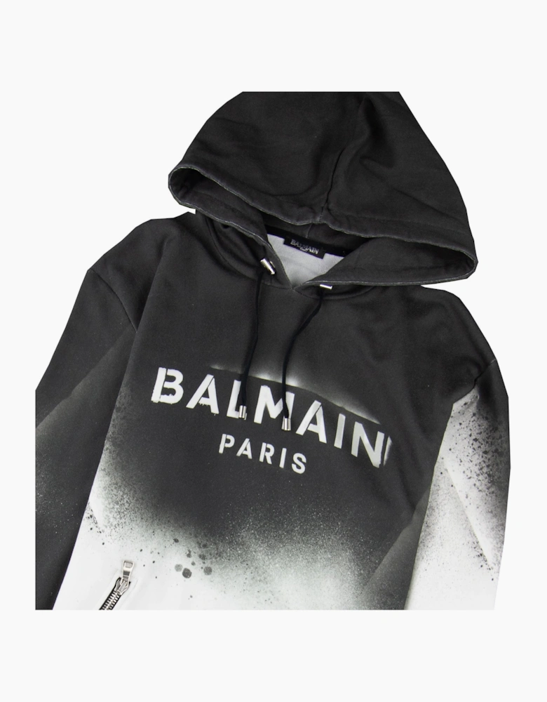 Balmain Graffiti-effect Hooded Sweatshirt Black/White