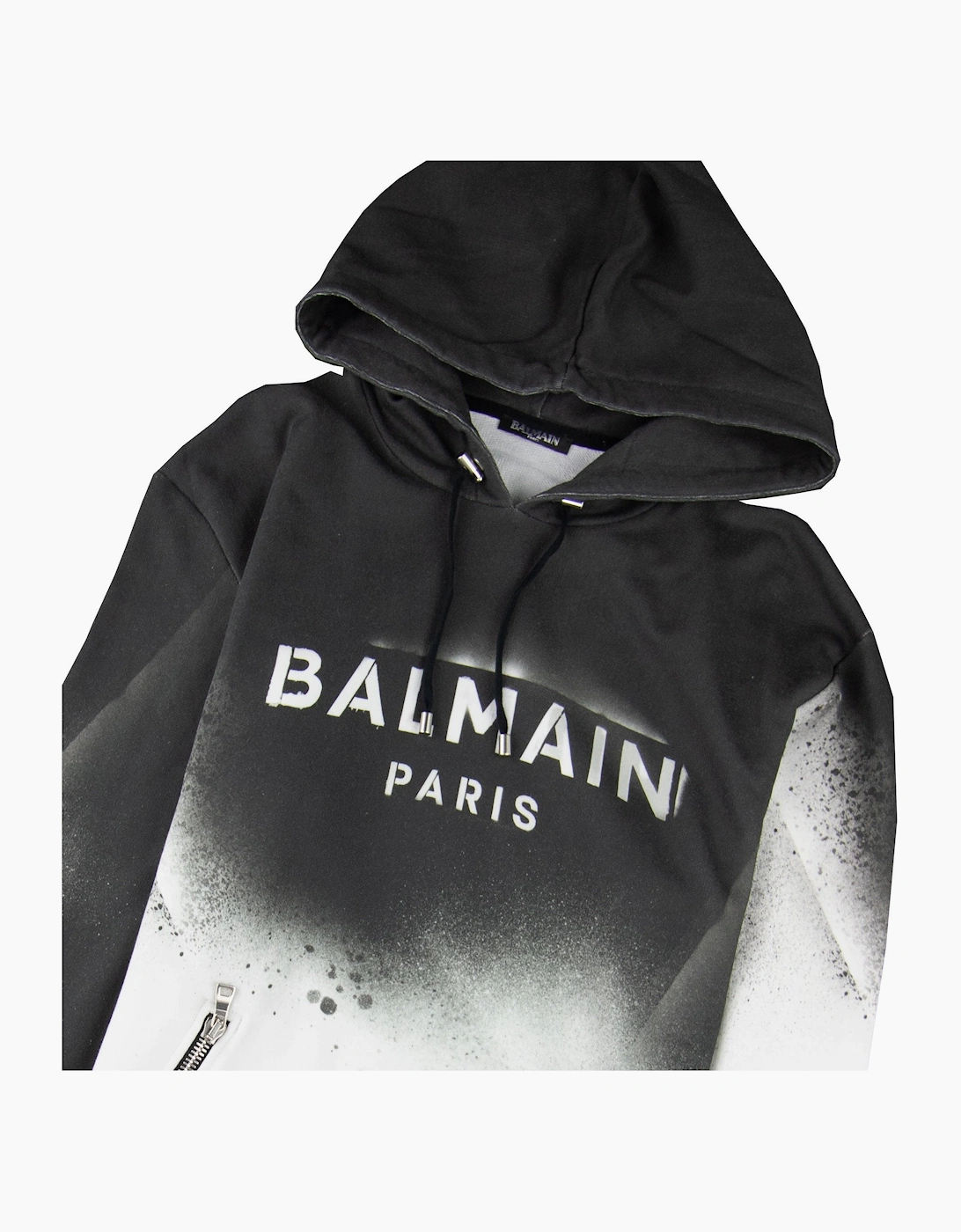 Balmain Graffiti-effect Hooded Sweatshirt Black/White
