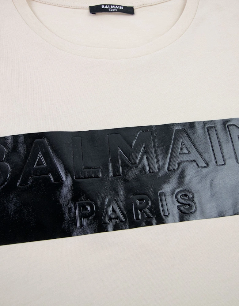 Balmain Logo Black Print T Shirt Ivory Gfe