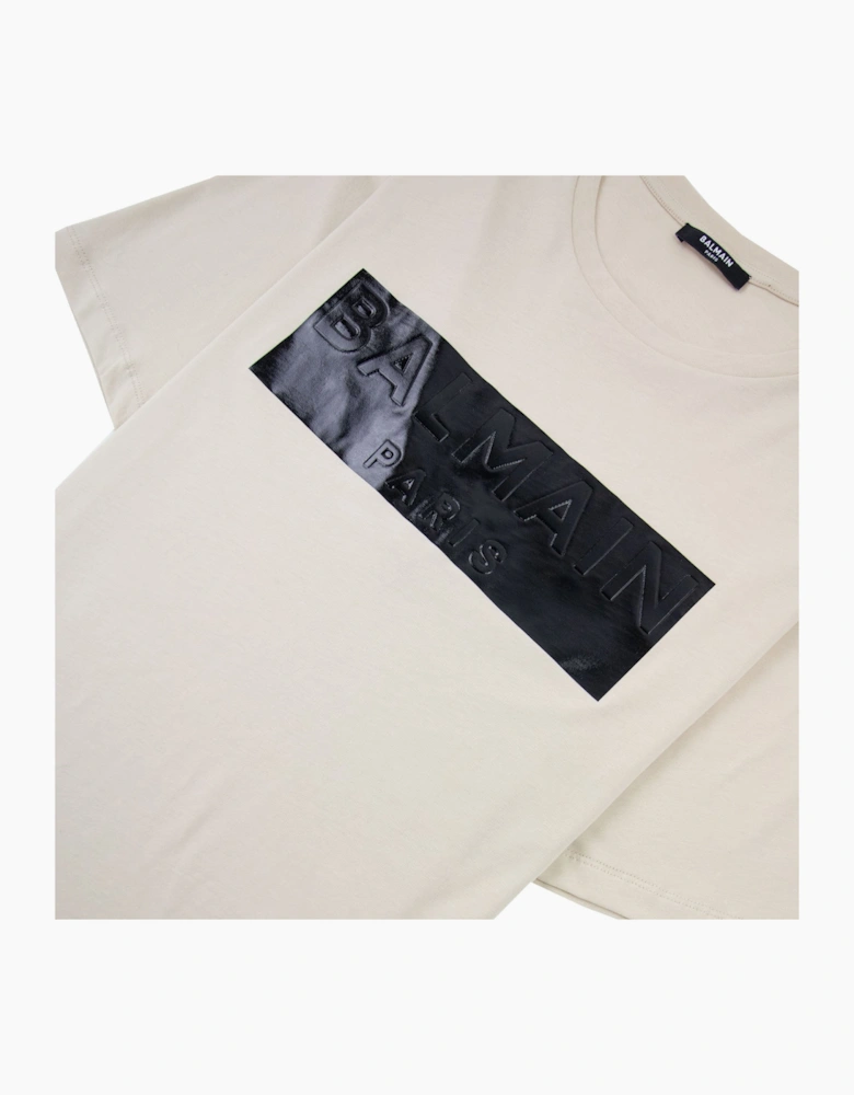Balmain Logo Black Print T Shirt Ivory Gfe