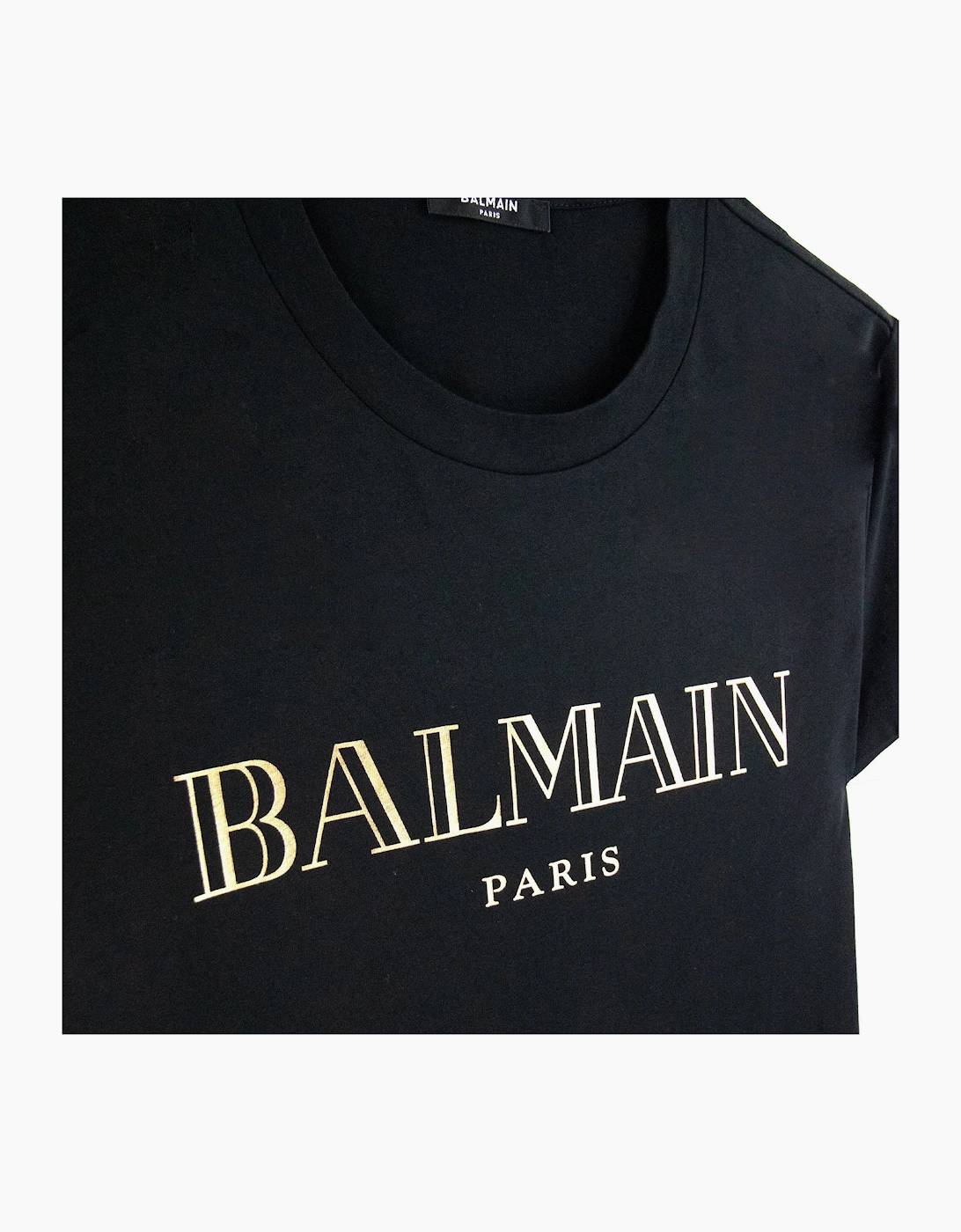 Balmain Logo Print Cotton T Shirt Black/gold