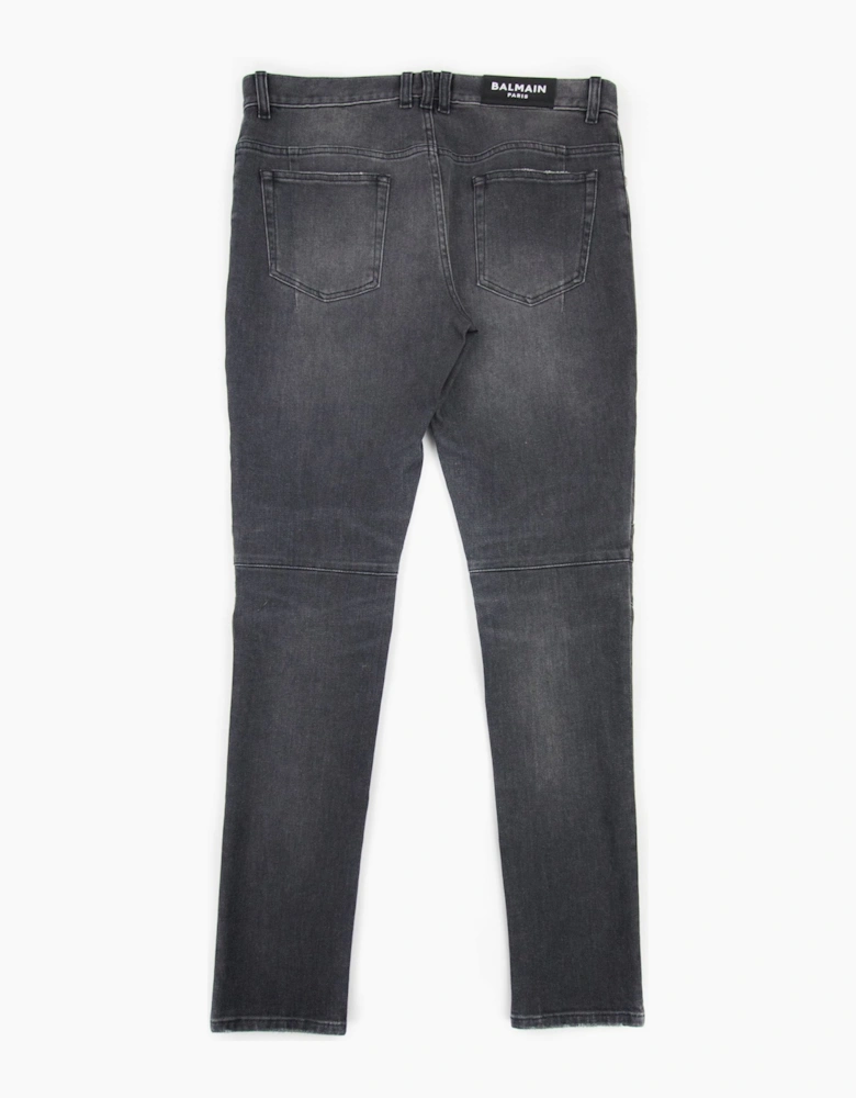 Balmain Slim Cut Ripped Black Faded Cotton Jeans Black