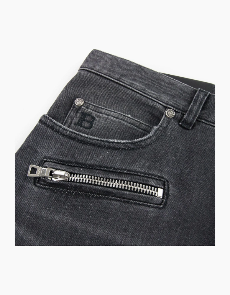Balmain Slim Cut Ripped Black Faded Cotton Jeans Black