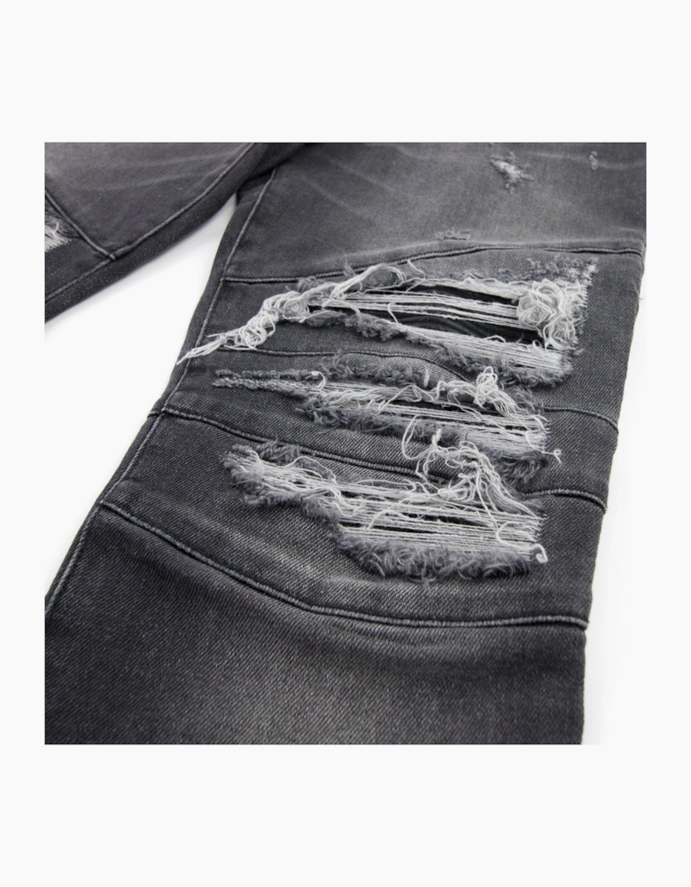 Balmain Slim Cut Ripped Black Faded Cotton Jeans Black