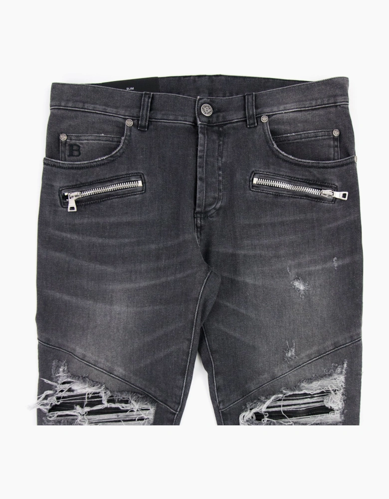 Balmain Slim Cut Ripped Black Faded Cotton Jeans Black