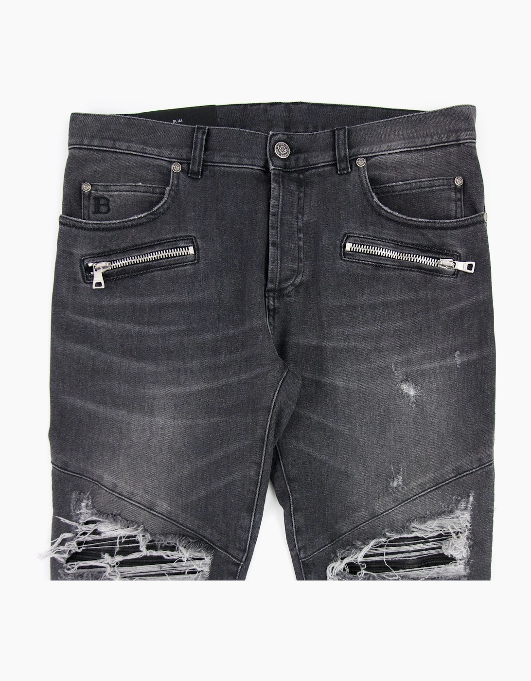 Balmain Slim Cut Ripped Black Faded Cotton Jeans Black