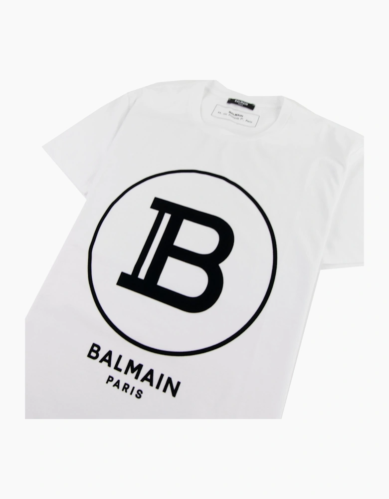 Balmain Printed Balmain Paris Logo T Shirt White