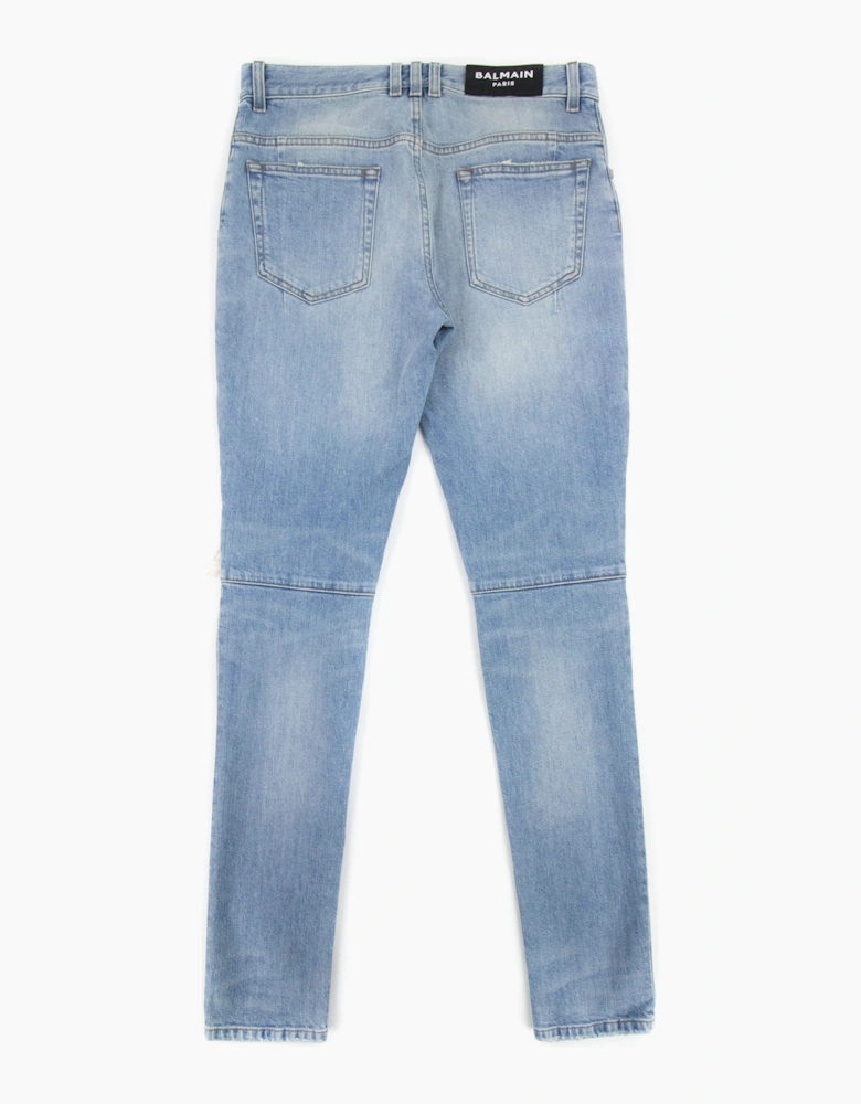 Balmain Slim Cut Ripped Cotton Jeans Denim