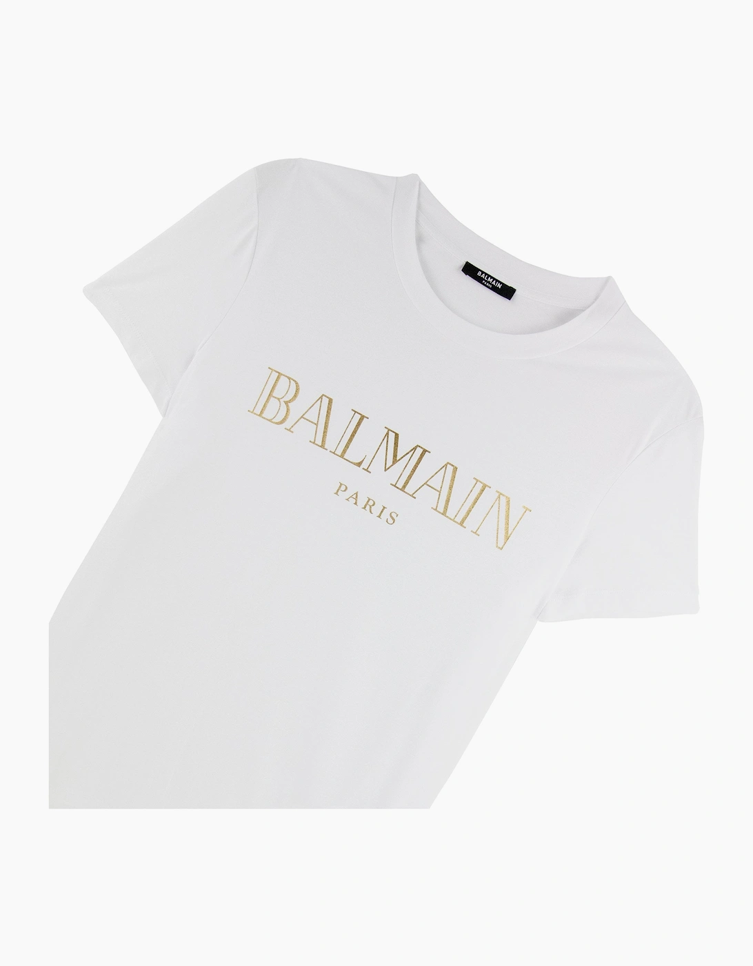 Balmain Logo Print Cotton T Shirt White/gold