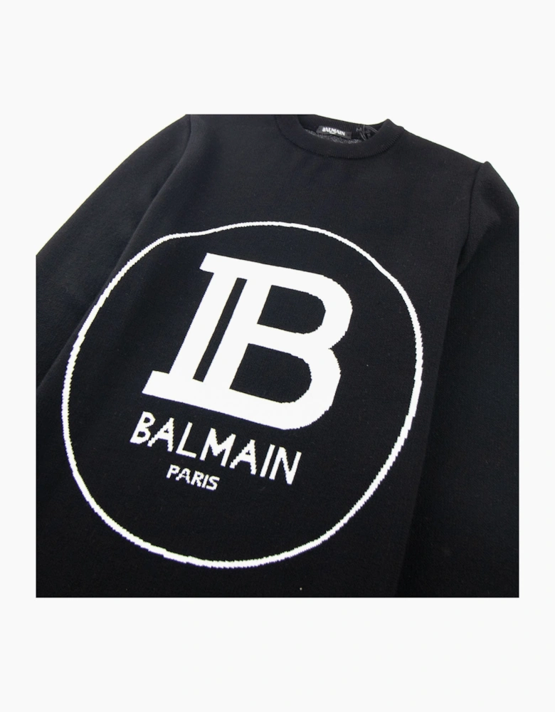 Balmain Circle Logo Knitted Crew Neck Sweatshirt Black
