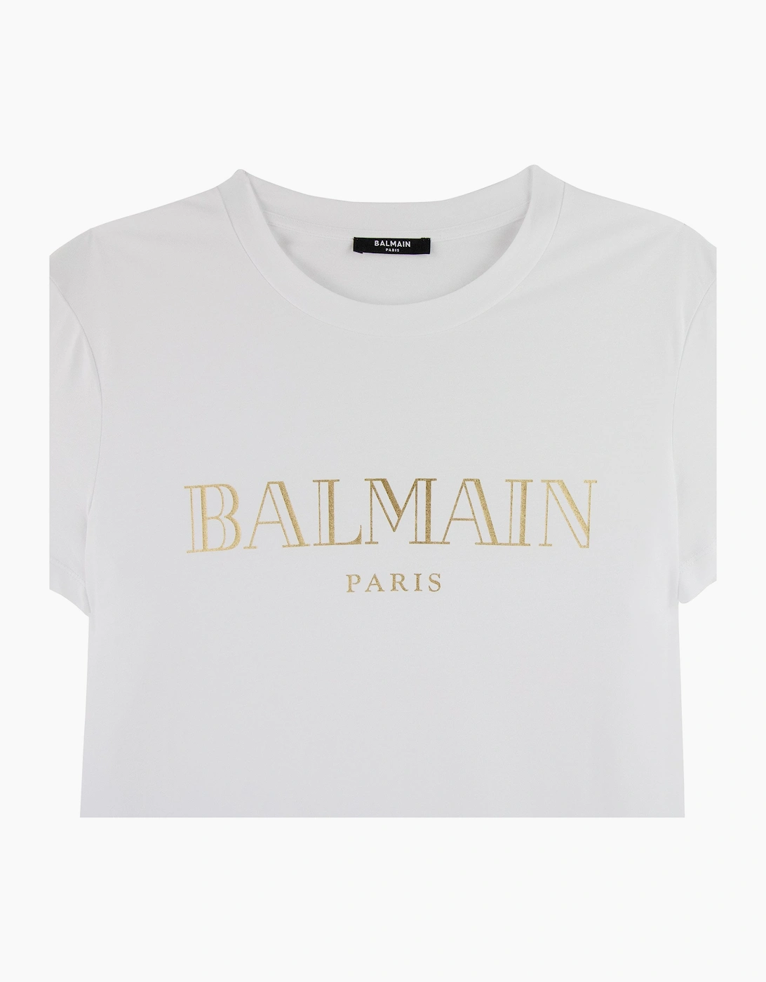 Balmain Logo Print Cotton T Shirt White/gold