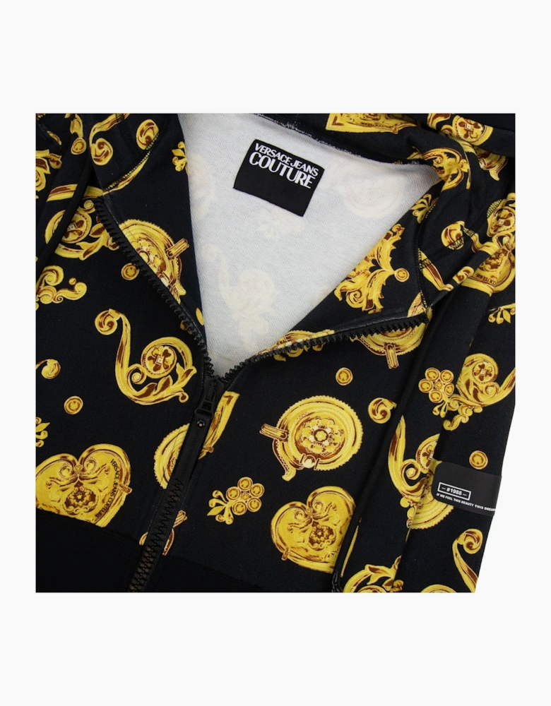 Versace Jeans Couture All Over Printed Brocade Zip Up Hoodie Black