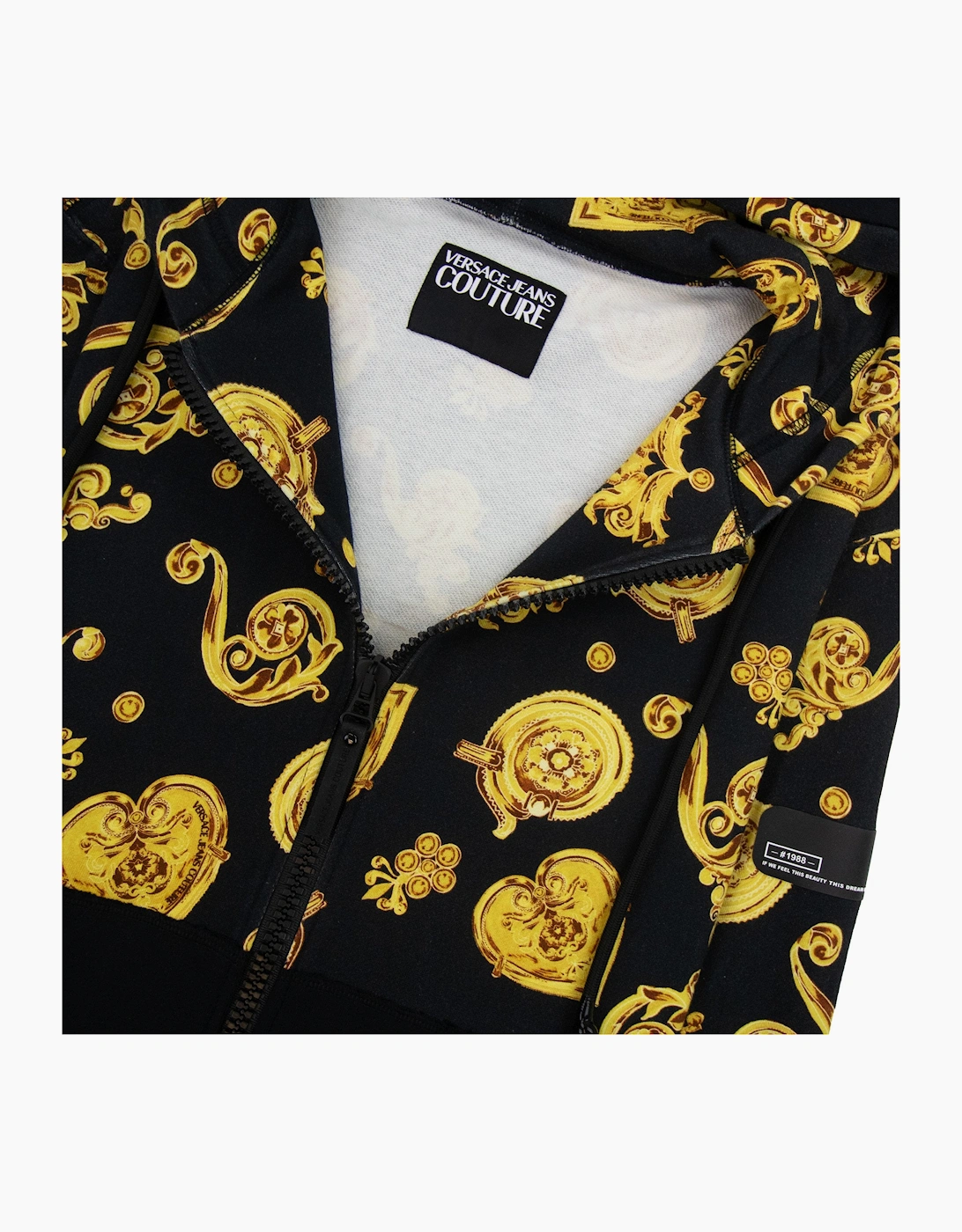 Versace Jeans Couture All Over Printed Brocade Zip Up Hoodie Black