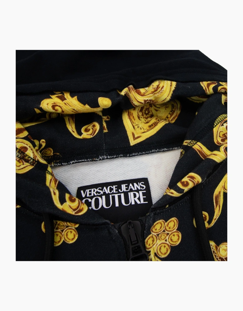 Versace Jeans Couture All Over Printed Brocade Zip Up Hoodie Black