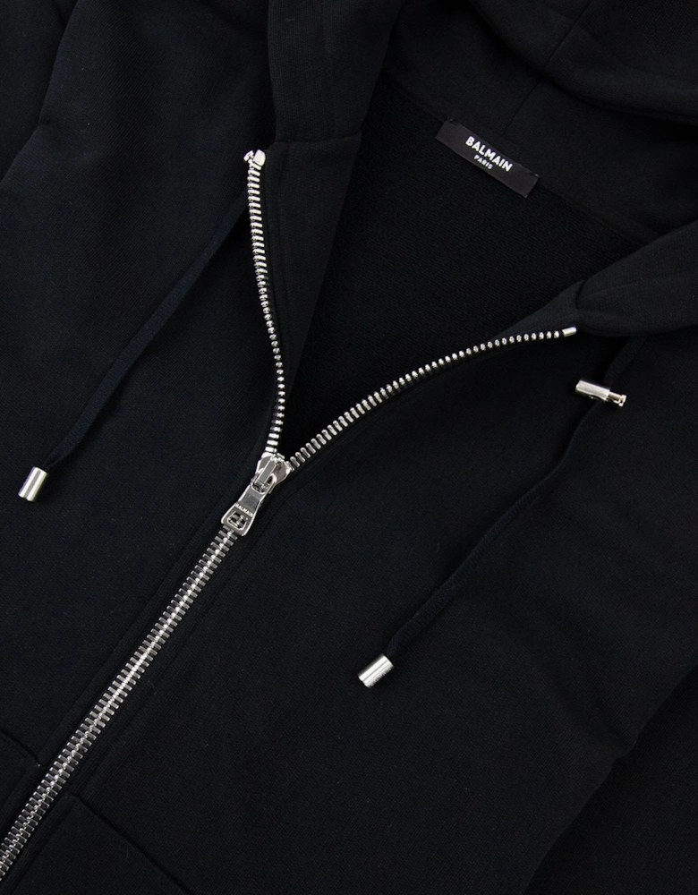 Balmain Logo Print Drawstring Hoodie Black Eab