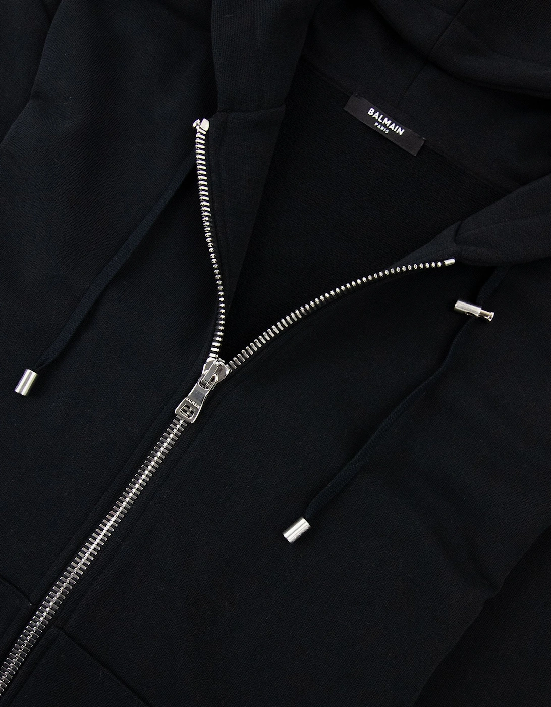 Balmain Logo Print Drawstring Hoodie Black Eab