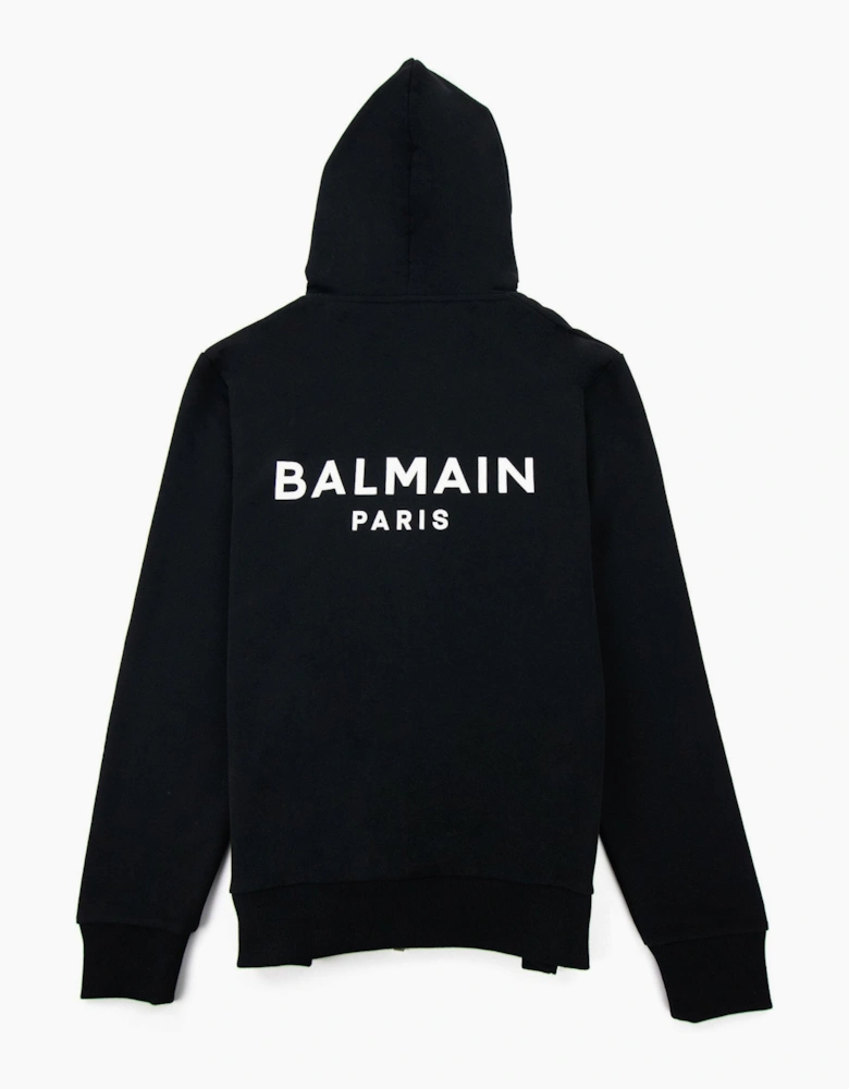 Balmain Logo Print Drawstring Hoodie Black Eab