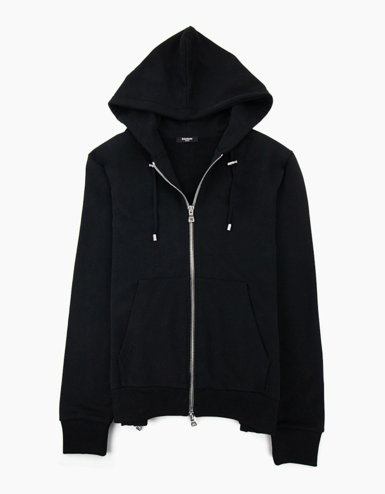 Balmain Logo Print Drawstring Hoodie Black Eab
