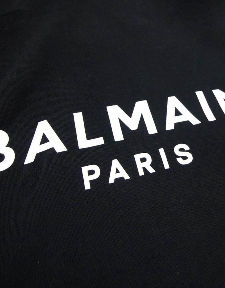 Balmain Logo Print Drawstring Hoodie Black Eab