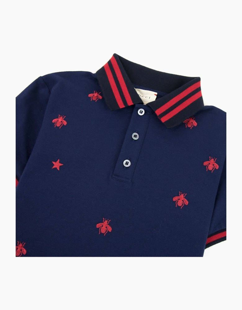 Gucci Junior Bees And Stars Polo Shirt Navy 4585