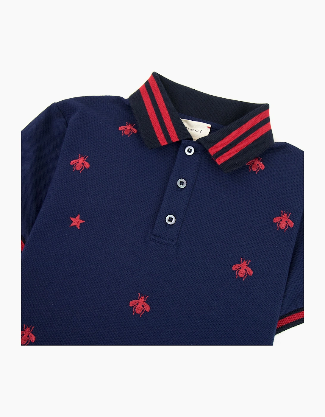 Gucci Junior Bees And Stars Polo Shirt Navy 4585