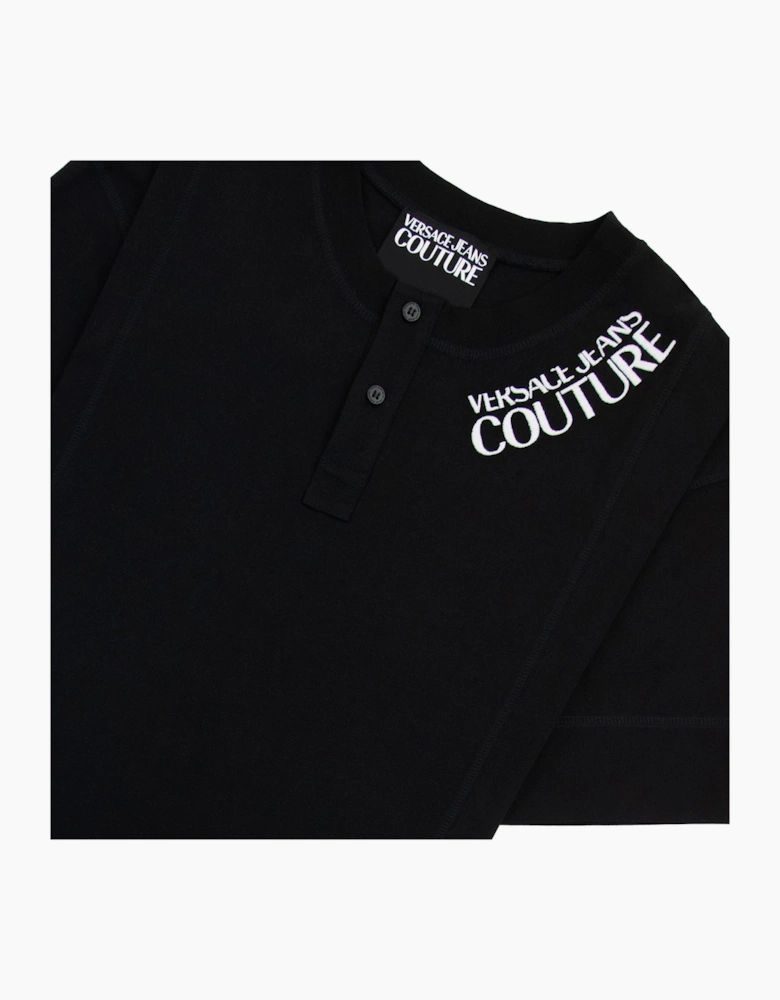 Versace Jeans Couture Embroidered Logo Button Crewneck T Shirt Black