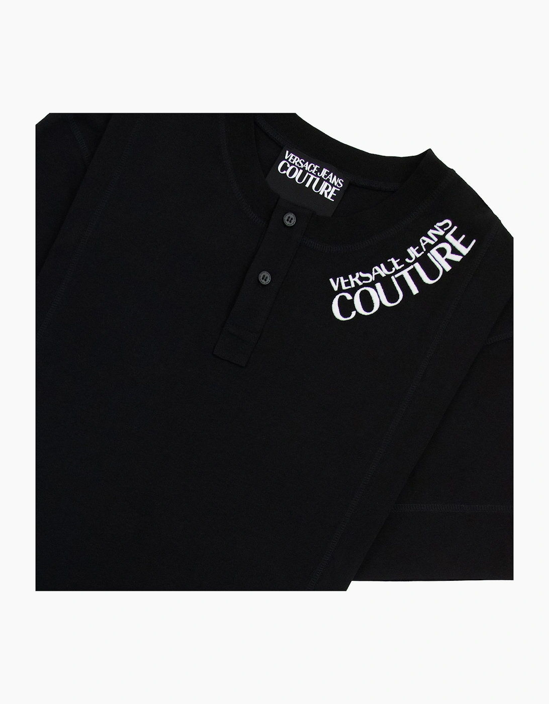 Versace Jeans Couture Embroidered Logo Button Crewneck T Shirt Black