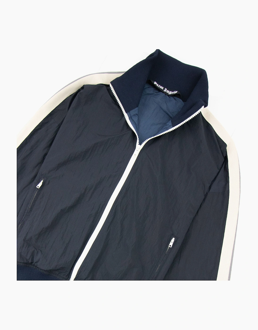 Palm Angels Curved Logo Wr Nylon Track Jacket Navy Blue