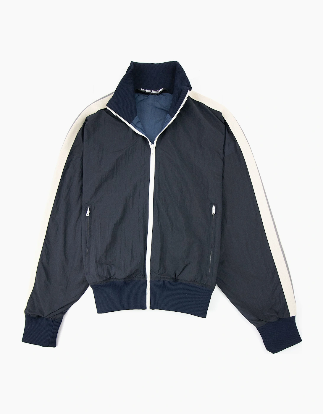 Palm Angels Curved Logo Wr Nylon Track Jacket Navy Blue