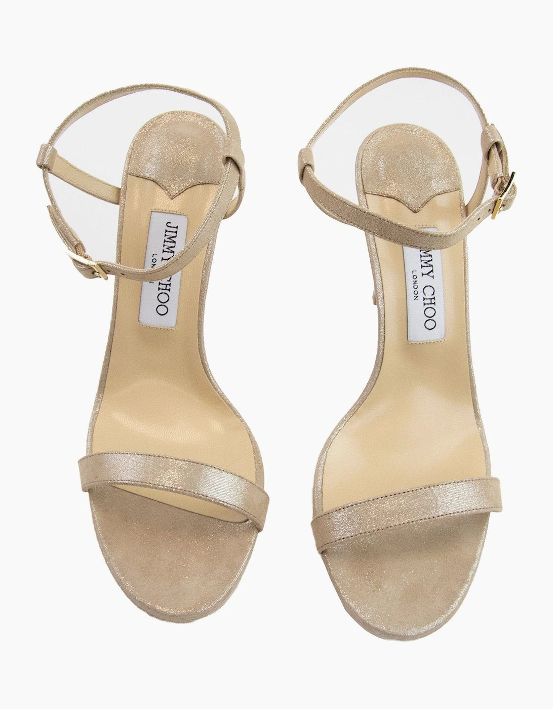 Jimmy Choo Claudette 100 Shimmer Leather Sandals Nude