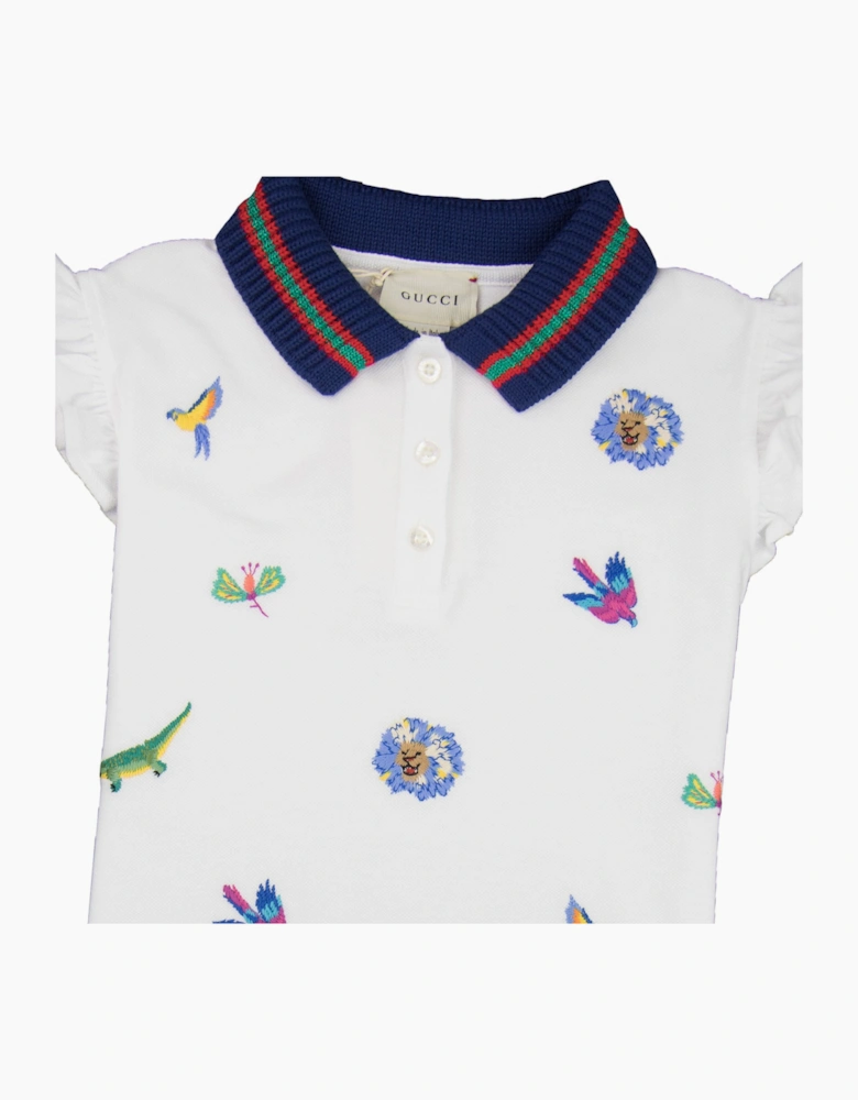 Gucci Junior Embroidered Frill Sleeve Polo Shirt White 9061