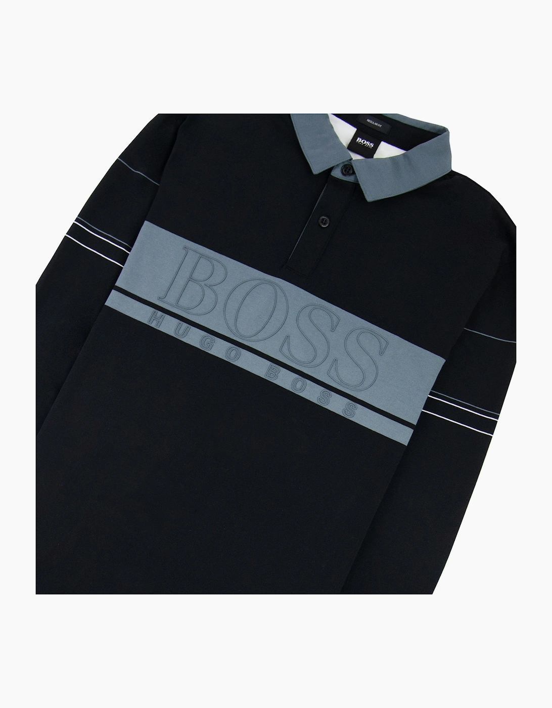 Hugo Boss Plisy 1 Block Logo Long Sleeve Polo Black 001