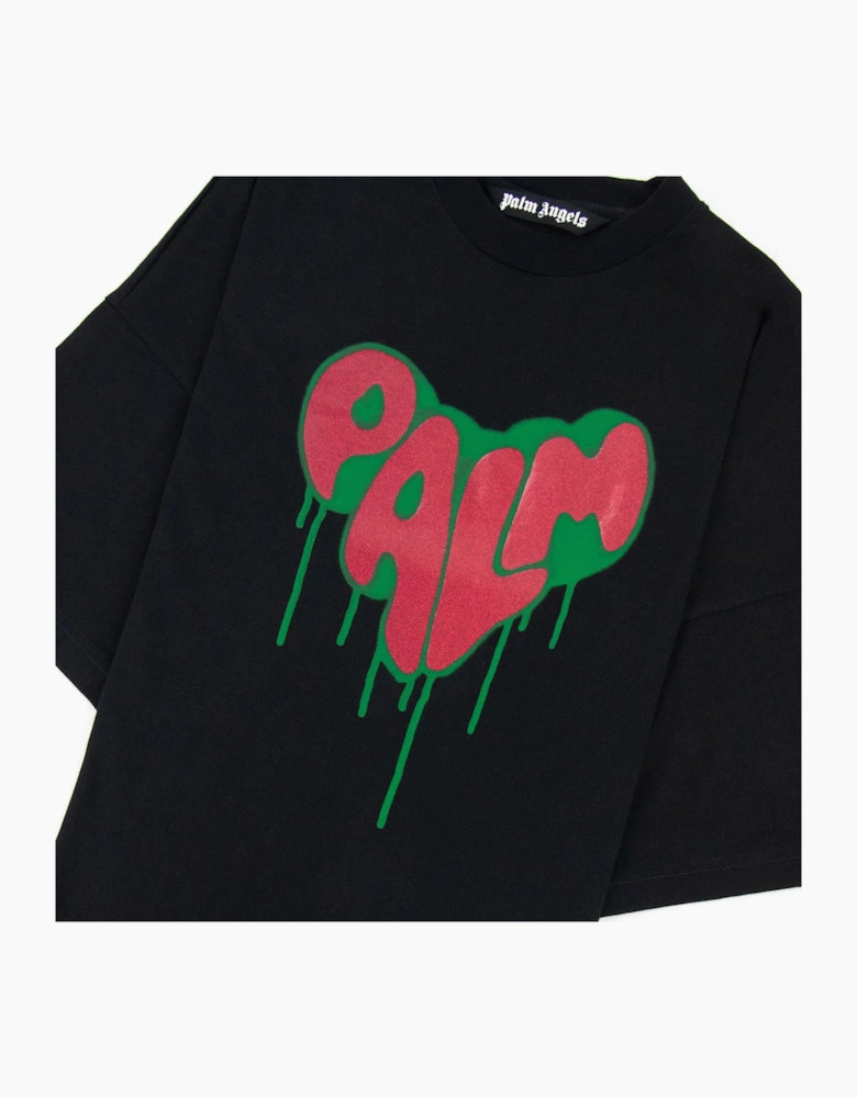 Palm Angels Spray Heart Loose T Shirt Black Fuchsia
