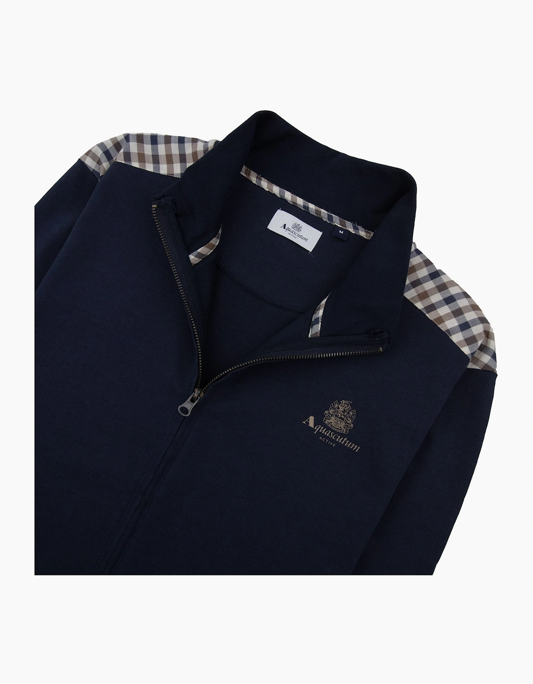Aquascutum Full Zip Club Check Mockneck Sweatshirt Navy 11