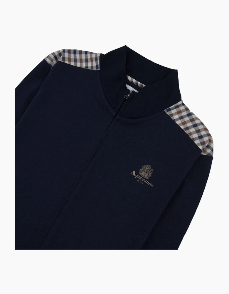 Aquascutum Full Zip Club Check Mockneck Sweatshirt Navy 11
