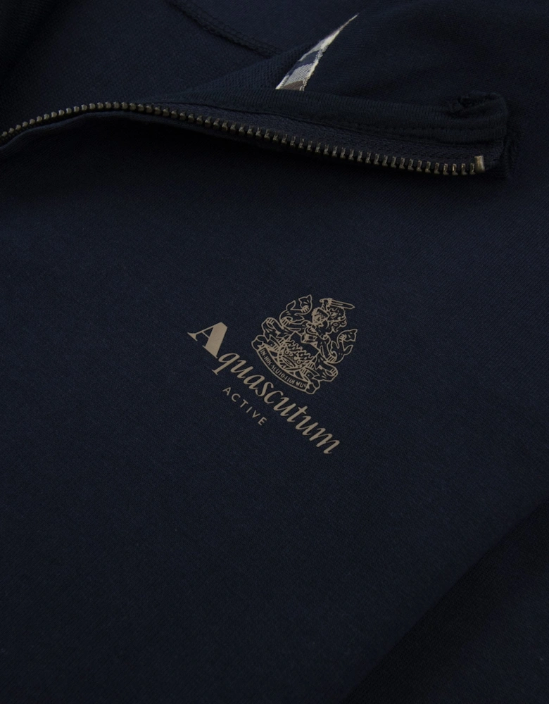 Aquascutum Full Zip Club Check Mockneck Sweatshirt Navy 11