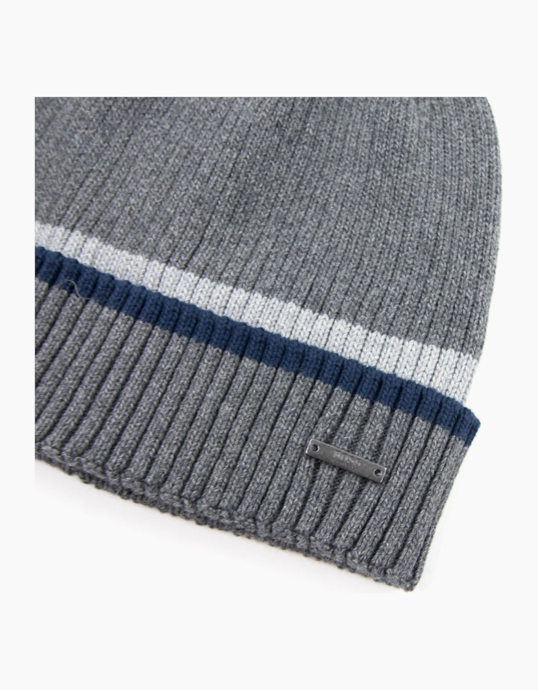 Hugo Boss Ribbed Striped Beanie Grey