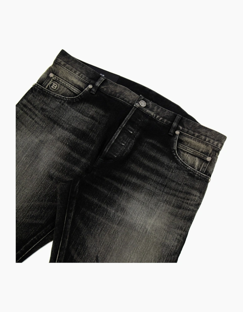 Balmain Distressed Slim Selvedge Jeans Black