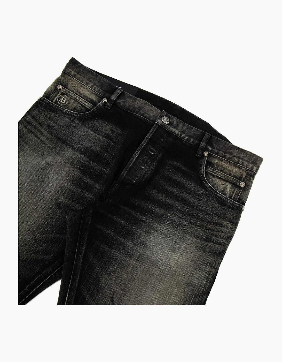 Balmain Distressed Slim Selvedge Jeans Black