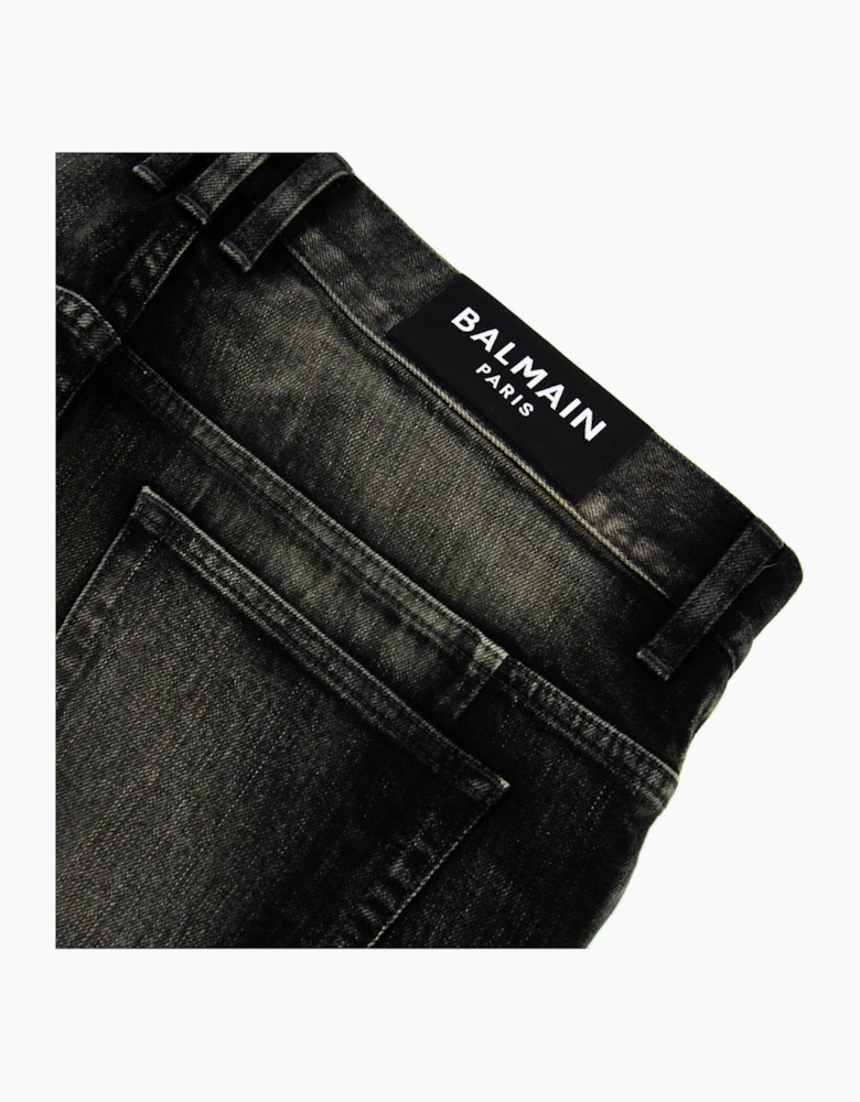 Balmain Distressed Slim Selvedge Jeans Black