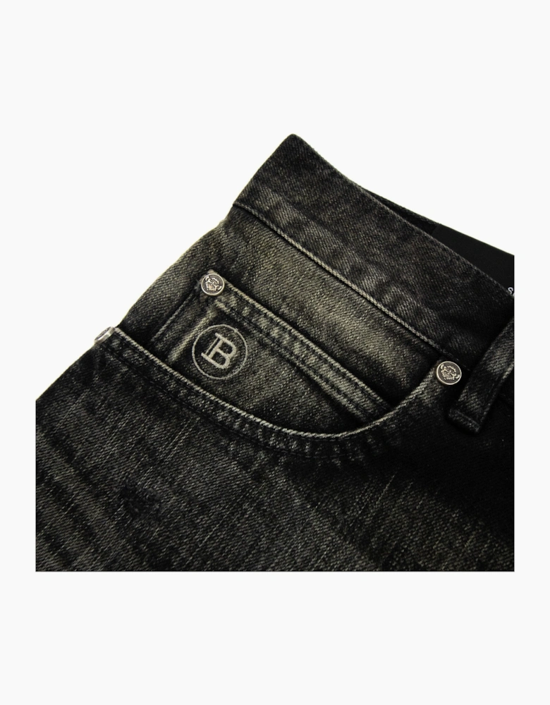 Balmain Distressed Slim Selvedge Jeans Black