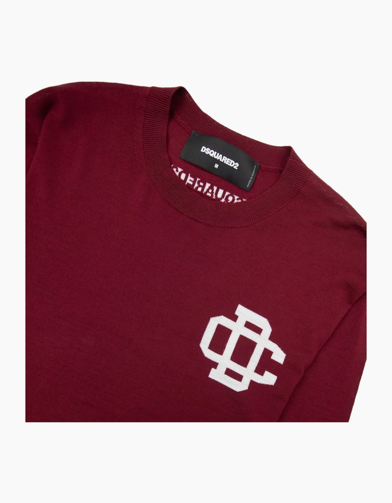 Dsquared2 Monogram Logo Knitted Sweater Burgundy