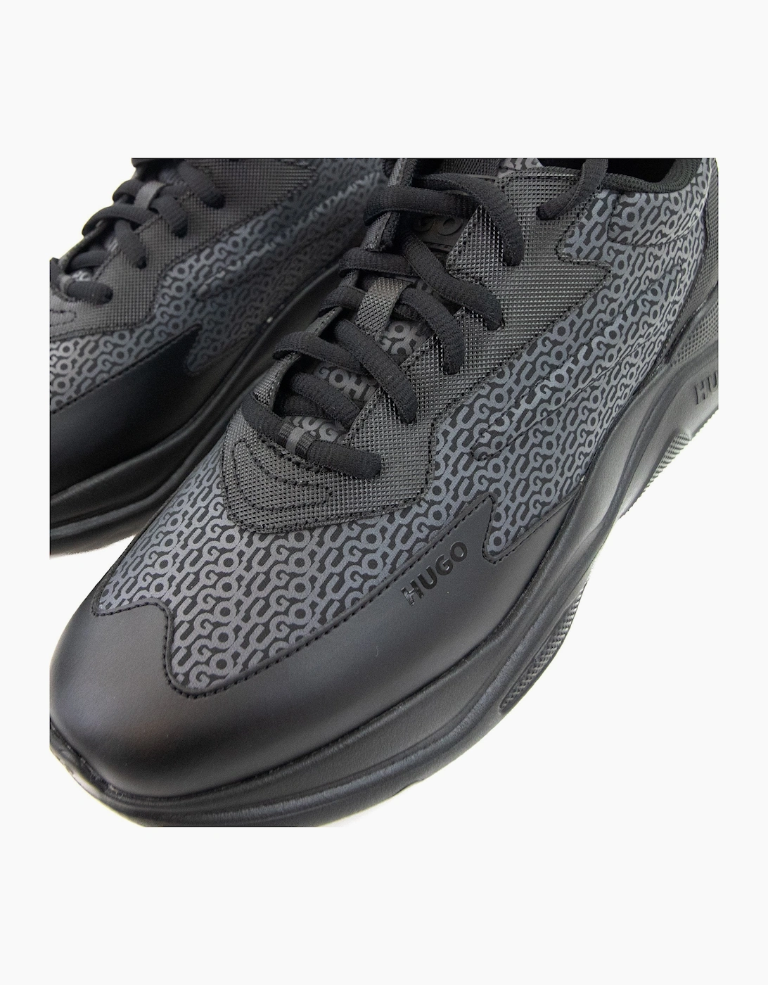 Hugo Leon Logo Mixed Material Runner Black 003