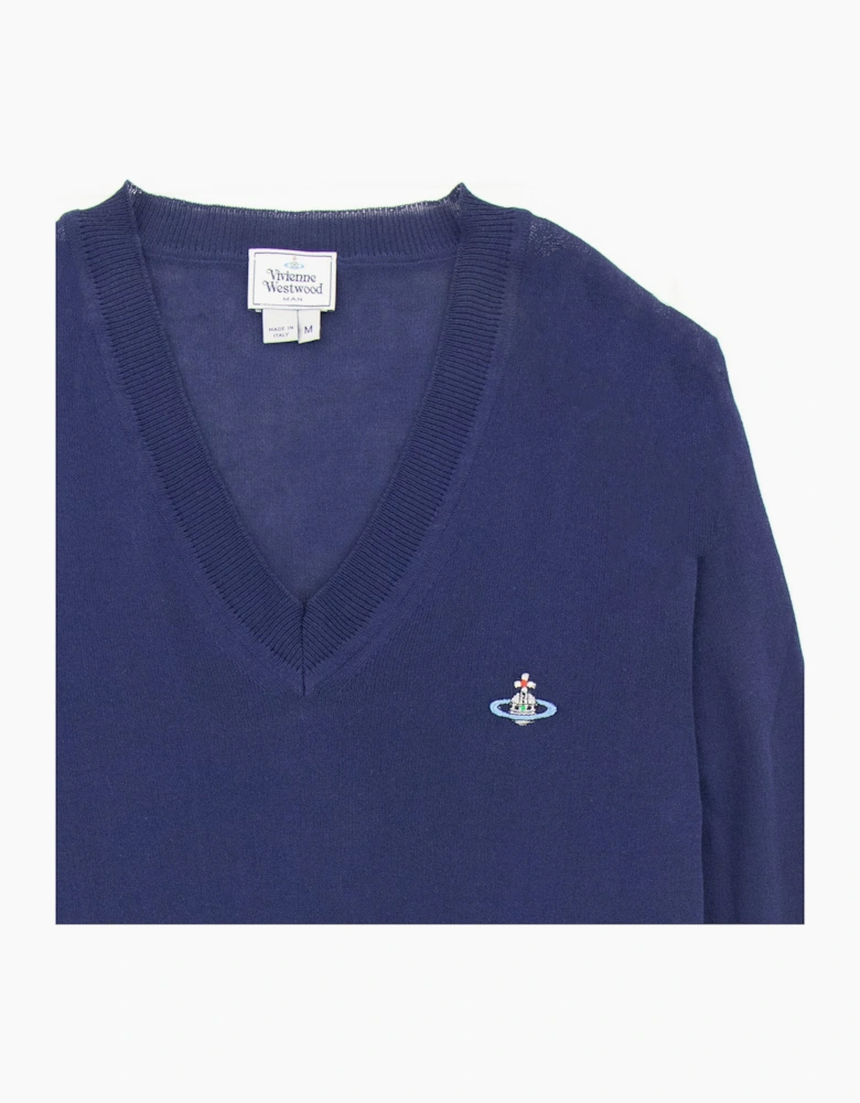 Vivienne Westwood V Neck Knitted Jumper Royal Blue